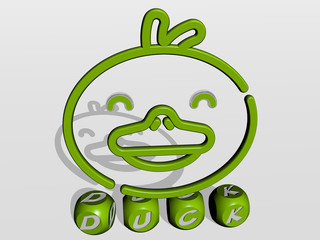 duck cubic letters with 3D icon on the top - 3D illustration for bird and animal