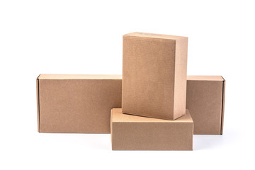 closing a stack of cardboard boxes on a white background with clipping path