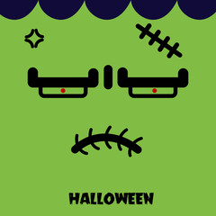 Happy Halloween greeting card with cute  face. Holidays cartoon character vector.