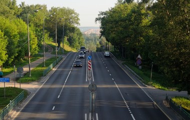 Dedenevo. Moscow region. Russia. June 17. 2020. Section of Dmitrov highway in the early summer morning.