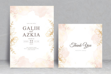 Splash watercolor hand drawn floral wedding card template