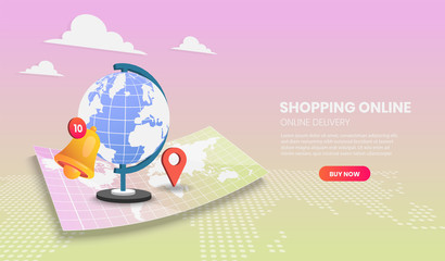 Shopping online illustration concept. Online delivery service.3d vector illustration.
