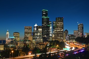 downtown Seattle at night