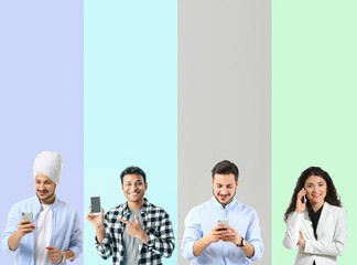 Collage of photos with young Indian people using mobile phones