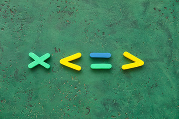 Mathematical symbols on color background