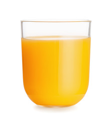 Glass of fresh orange juice on white background