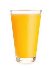 Glass of fresh orange juice on white background