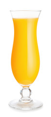 Glass of fresh orange juice on white background