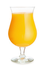 Glass of fresh orange juice on white background