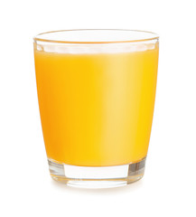 Glass of fresh orange juice on white background