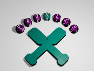 paddles icon surrounded by the text of individual letters - 3D illustration