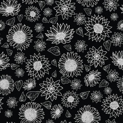 Abstract seamless pattern of black and white sunflowers design