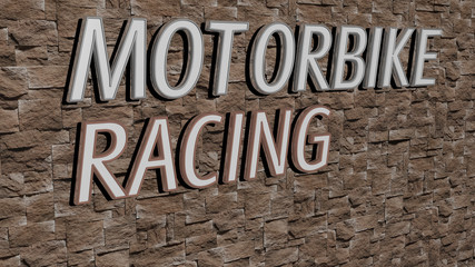 motorbike racing text on textured wall - 3D illustration for motorcycle and biker