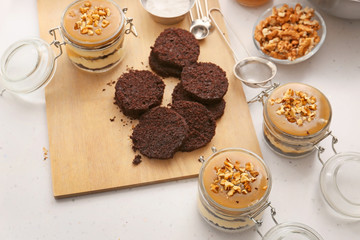 Preparing of delicious cupcake in jar