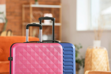 Packed suitcases at home. Travel concept