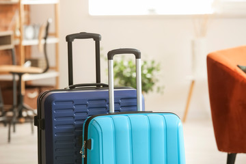 Packed suitcases at home. Travel concept