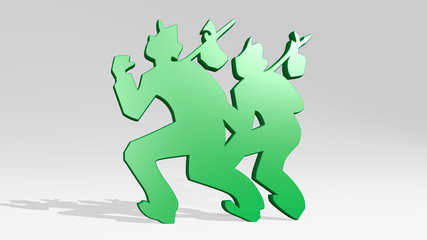 TRAVELLERS WALKING TOGETHER 3D icon casting shadow - 3D illustration for editorial and airport