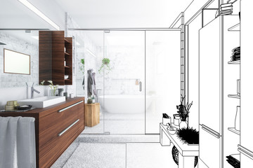 Modern Bathroom Integration (drawing) - 3d visualization