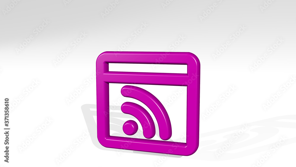 Poster app window rss 3d icon casting shadow - 3d illustration for design and background