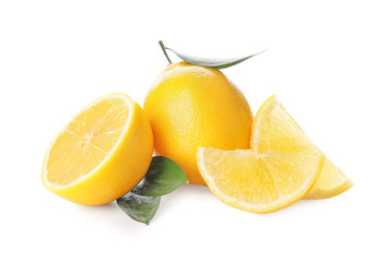 Ripe lemons on white background
