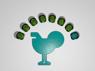 COCKTAIL icon surrounded by the text of individual letters - 3D illustration for background and drink