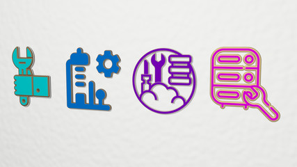 MAINTENANCE 4 icons set - 3D illustration for repair and car