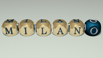 milano text by cubic dice letters - 3D illustration for italy and editorial