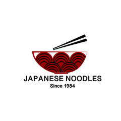 noodles logo red bowl and shopstick with white background