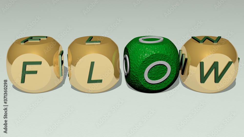 Poster flow text by cubic dice letters - 3d illustration for background and abstract
