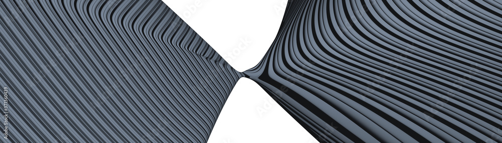 Poster ultra wide 3d illustration of a geometrical shape of light steel blue color on a white abstract back