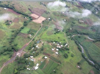 An aerial view of the tropical island of Viti Levu in the Fiji archipelago