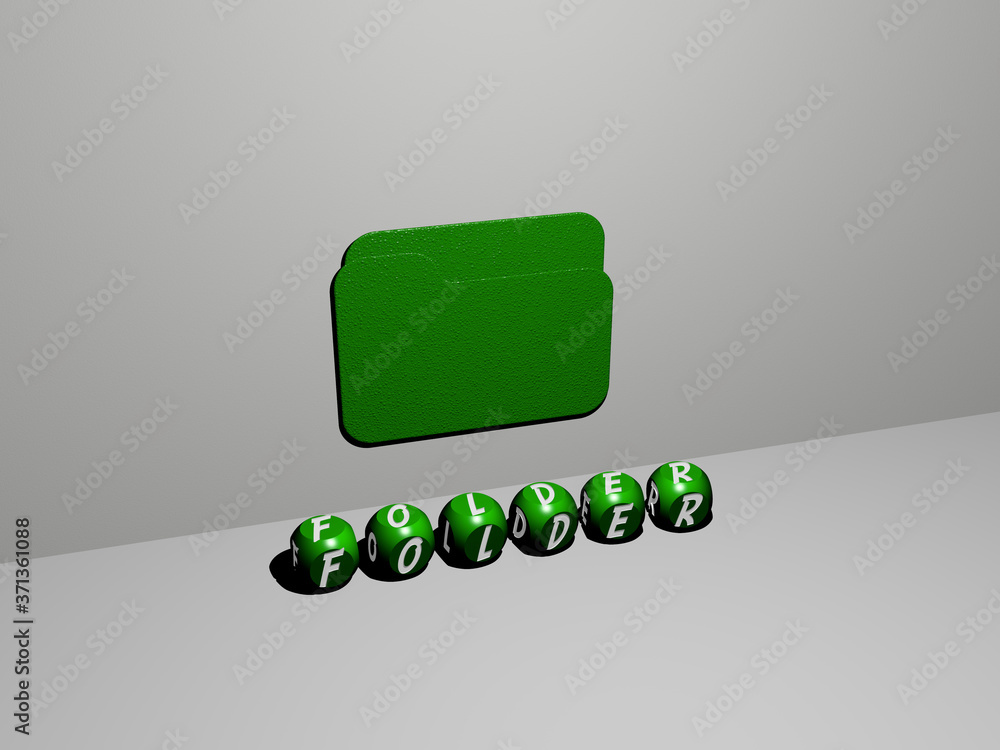 Fototapete 3d illustration of folder graphics and text made by metallic dice letters for the related meanings o
