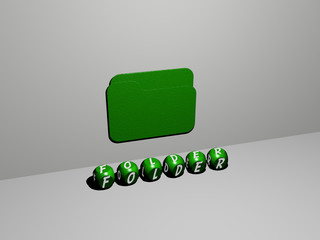 3D illustration of folder graphics and text made by metallic dice letters for the related meanings of the concept and presentations for business and background