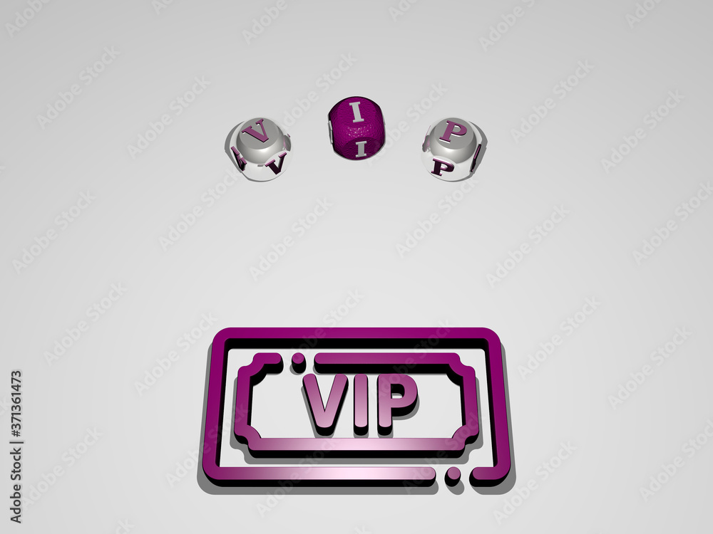 Poster vip circular text of separate letters around the 3d icon - 3d illustration for background and card