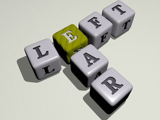 left ear crossword by cubic dice letters - 3D illustration for background and right