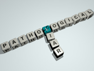 pathological liar crossword by cubic dice letters - 3D illustration for concept and nose