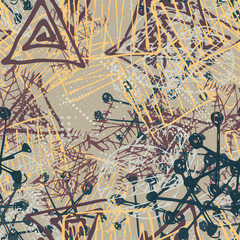 Abstract seamless geometric pattern for printing on fabric, wrapping paper. The grunge background is repetitive and multicolored. Funny Wallpaper for textiles. Creative template for fashion style