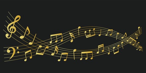 Music material with musical notes interspersed