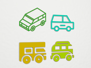 Fototapeta na wymiar minivan 4 icons set - 3D illustration for car and automobile