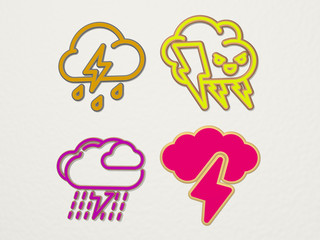 THUNDERSTORM 4 icons set - 3D illustration for clouds and cloud
