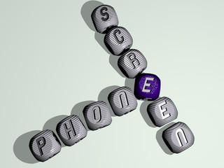 phone screen crossword of dice letters in color - 3D illustration for mobile and business