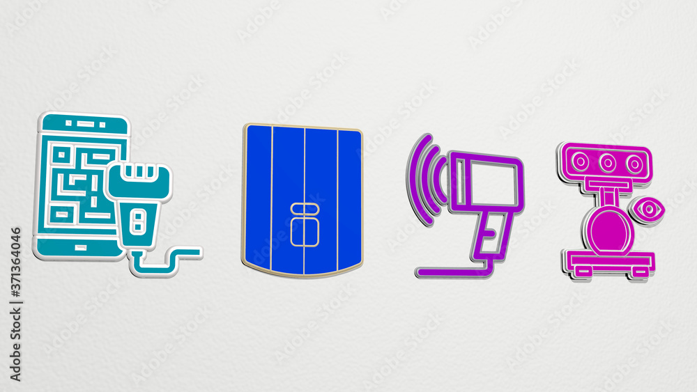 Poster scanner 4 icons set - 3d illustration for background and computer