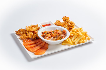 Isolated beer appetizer seafood snack platter 