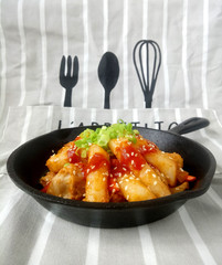 Korean cuisine. Korean stir-fried rice cake 