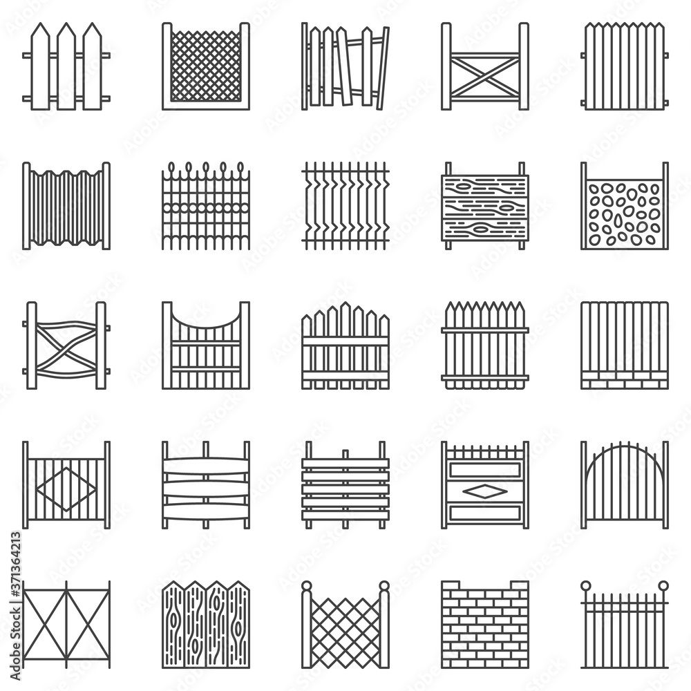 Aufkleber fence outline icons set. fences vector symbols or design elements in thin line style