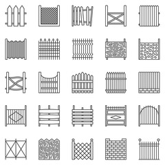 Fence outline icons set. Fences vector symbols or design elements in thin line style
