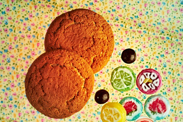 Multi-colored delicious lollipops. Various sweets.