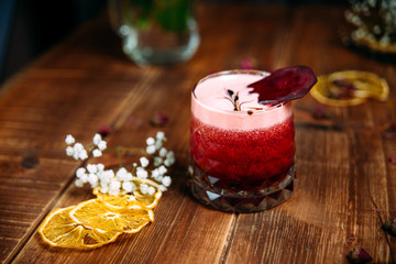 Sweet red beetroot cocktail with foam