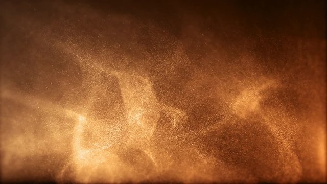Gold color digital particles wave flow Or diffuse by the wind of the sand. Abstract technology background concept
