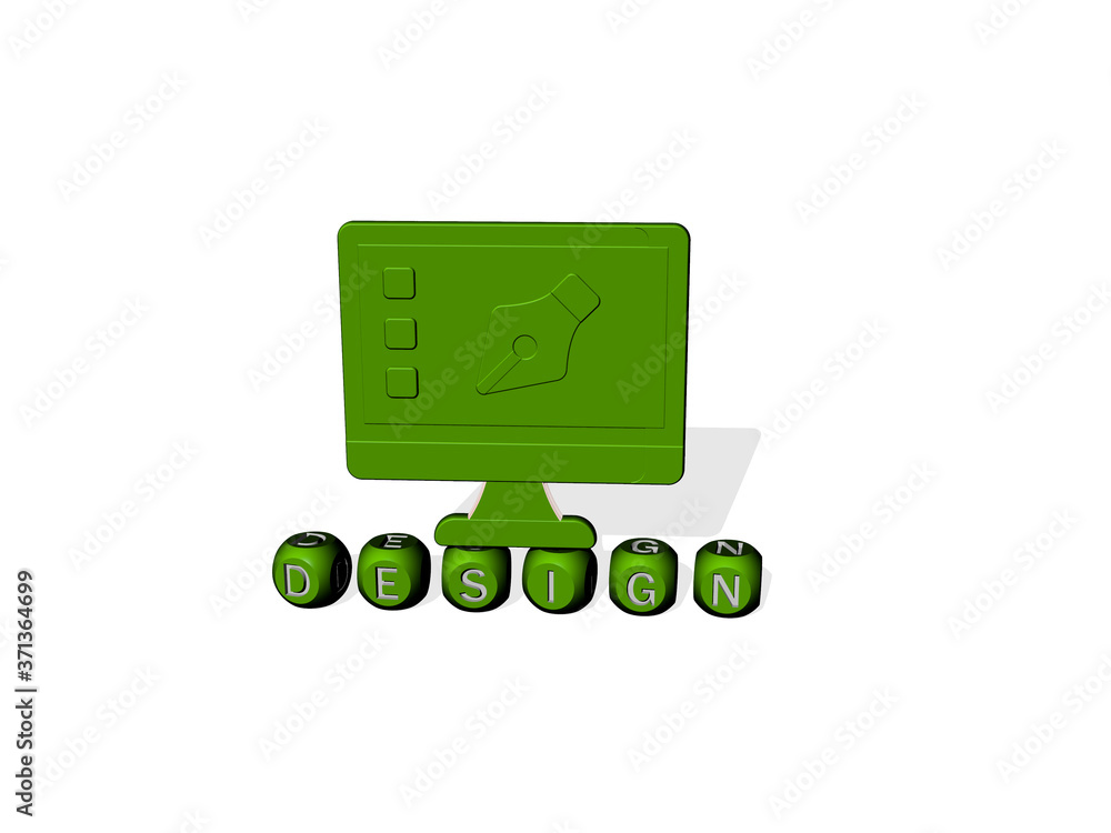 Poster design cubic letters with 3d icon on the top - 3d illustration for background and abstract
